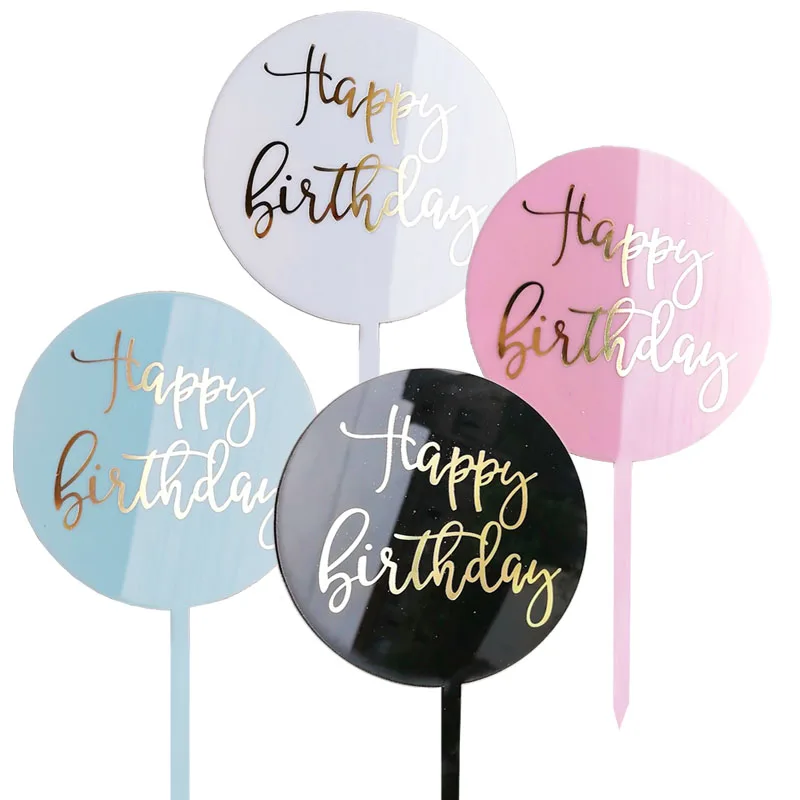 Amazon New Round Acrylic Cake Toppers for Wedding Birthday Party Graduation Pink Blue Round happy birthday cupcake toppers