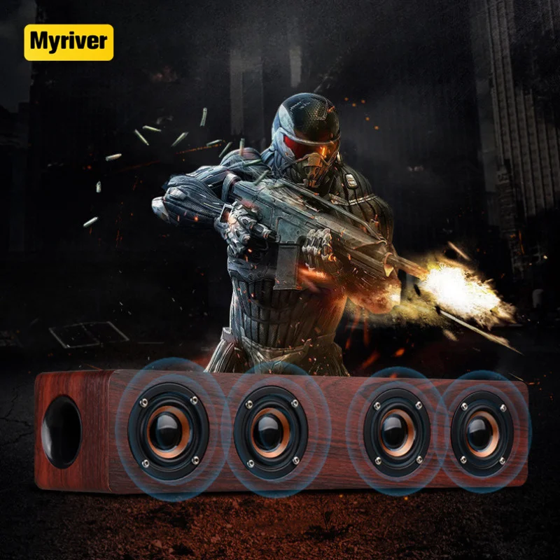 Myriver Wooden Soundbar Speaker Music Acoustic System 20W Hifi Stereo Music Surround  Outdoor Speaker With Fm Radio