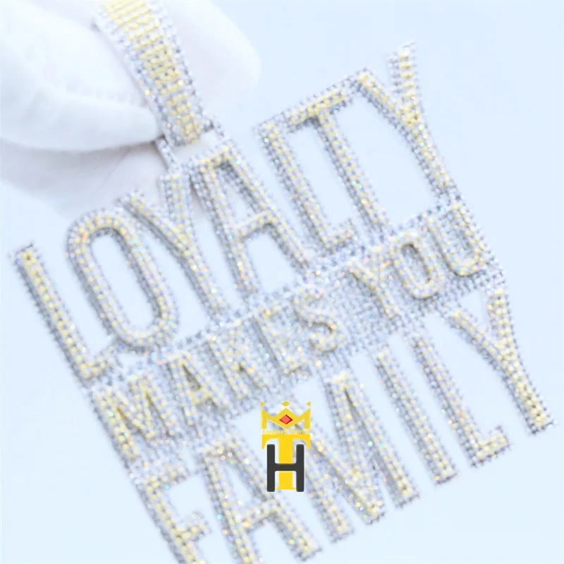 Triple rows LOYALTY MAKES YOU FAMILY men charms pendant hip hop bling meaning big letter pendant