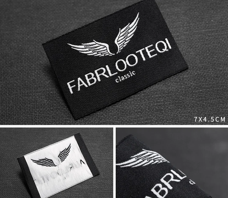 Manufacturer High Quality Textile Custom Garment Brand Logo Black White Main Neck Woven Labels For Clothing