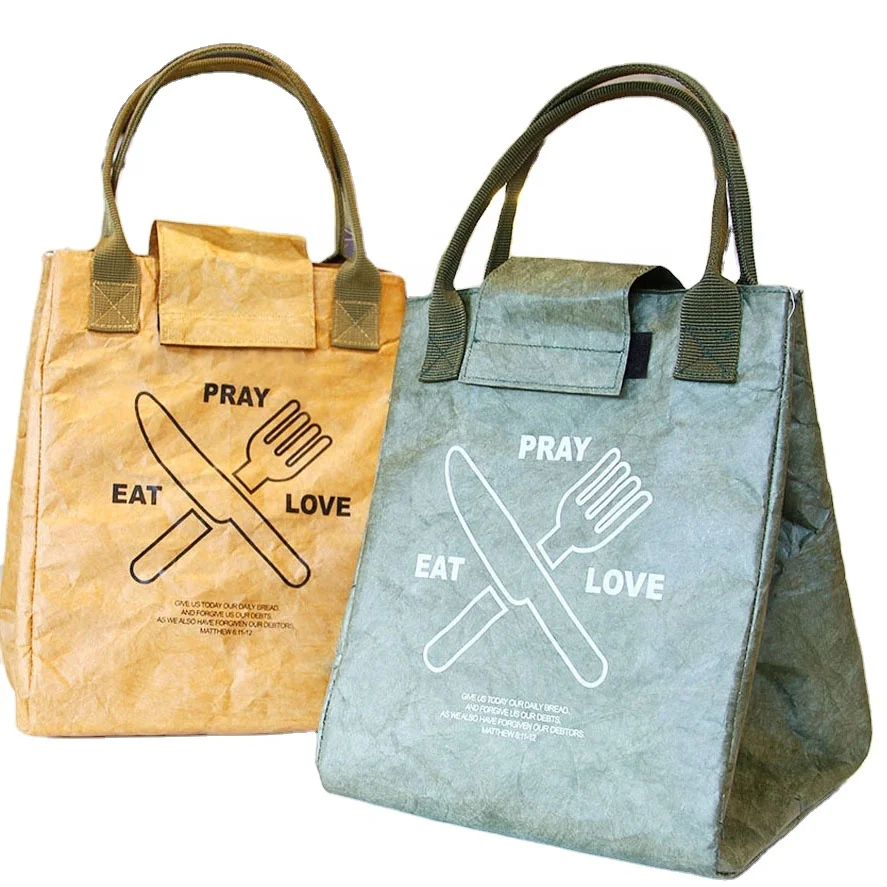 Waterproof Oil Proof Tyvek Paper Bento Lunch Cooler Bag Handbag Office Workers Take Food Bag Thermal Insulated Insulation Bag