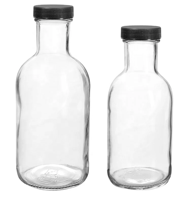 clear glass woozy bottle 250ml with white ribbed PE lined caps