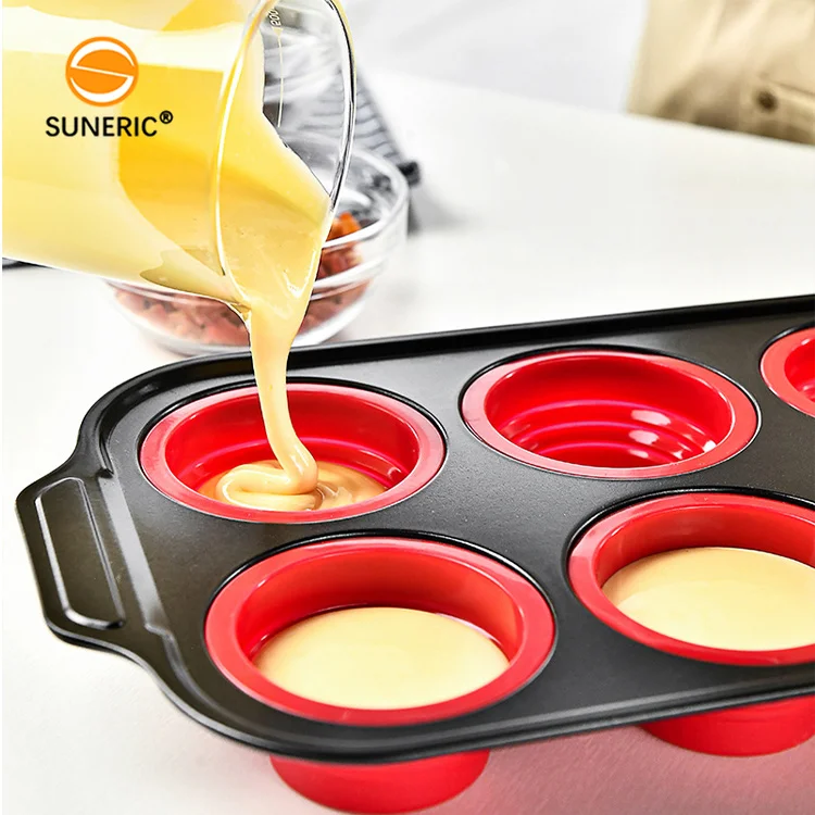 12 cup collapsible cupcake baking mold cake tin pan silicone muffin cups with metal reinforced frame