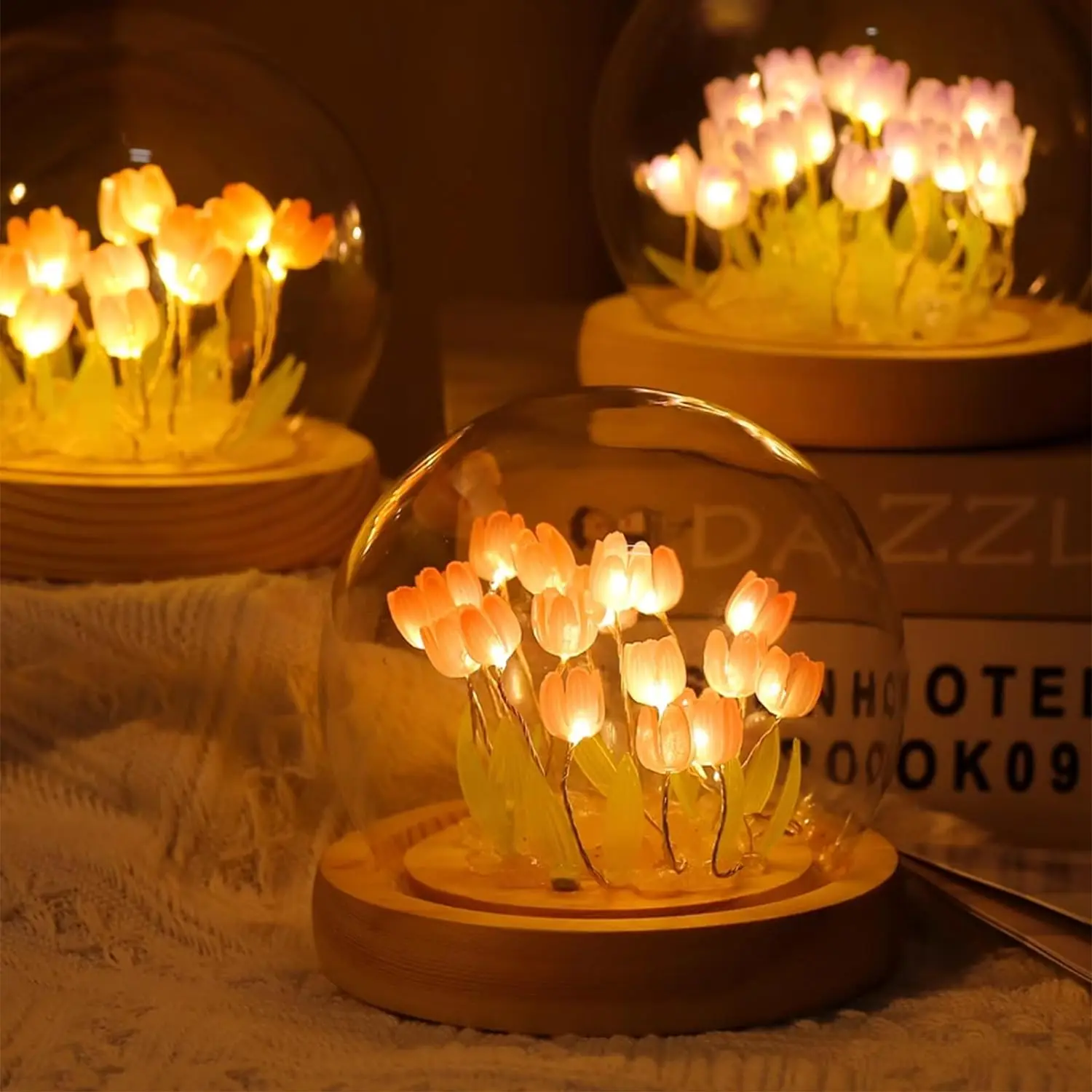Forever Preserved Eternal Flower Love Fake Tulip DIY Valentines Mothers Day Gifts Birthday Gift Glowing LED Night Light Lamp