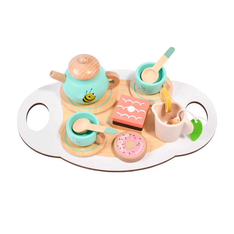 Early education simulation children play house afternoon tea dessert cake sale tea pot cup tea set wooden toys