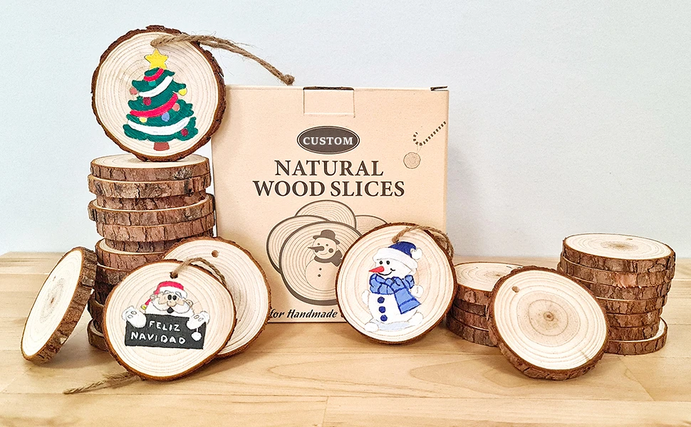 Custom Natural Wood Slices Christmas Ornaments DIY Crafts Wood Kit Unfinished Predrilled with Hole Wooden Tree Slices