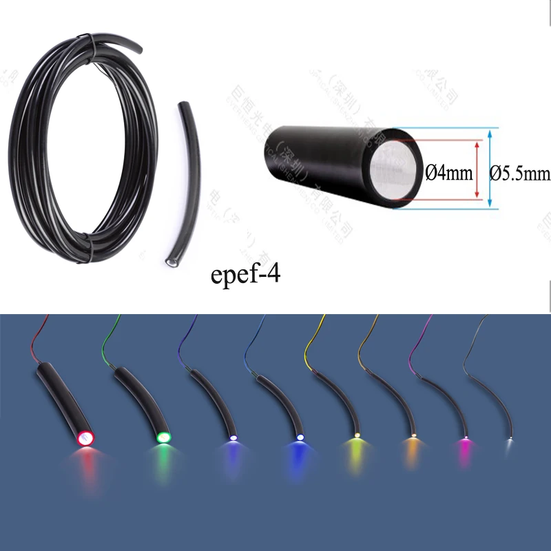 China manufacture inner core 4mm outer 5mm end light decorative plastic fiber optic  with black jacket for lighting