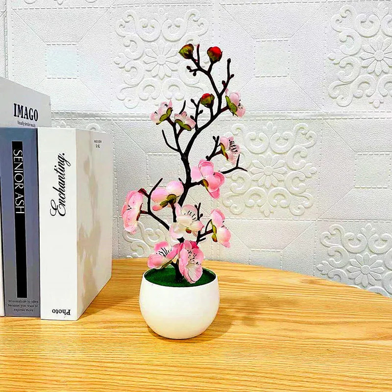 Simulation Plum Flower Pot Plant Artificial Plastic Faked Flowers Home Office Desktop Ornaments Wedding Party Background Decor
