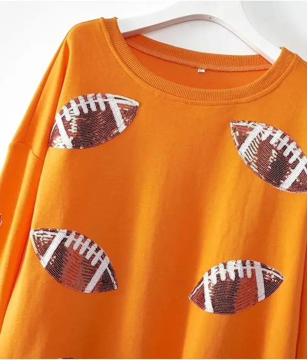 Custom Womens Football Sequin Embroidery Loose Fit Sweatshirt Casual Crewneck Pullover Long Sleeve Gameday Tops