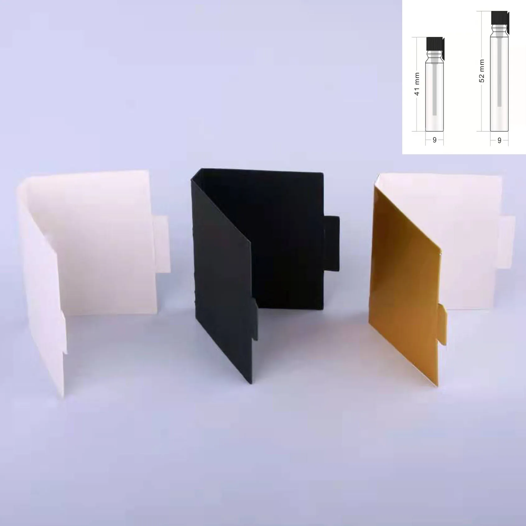 Custom Gold Black White Art paper Lip Balm Glass Vial Perfume Sample Paper Card Holder