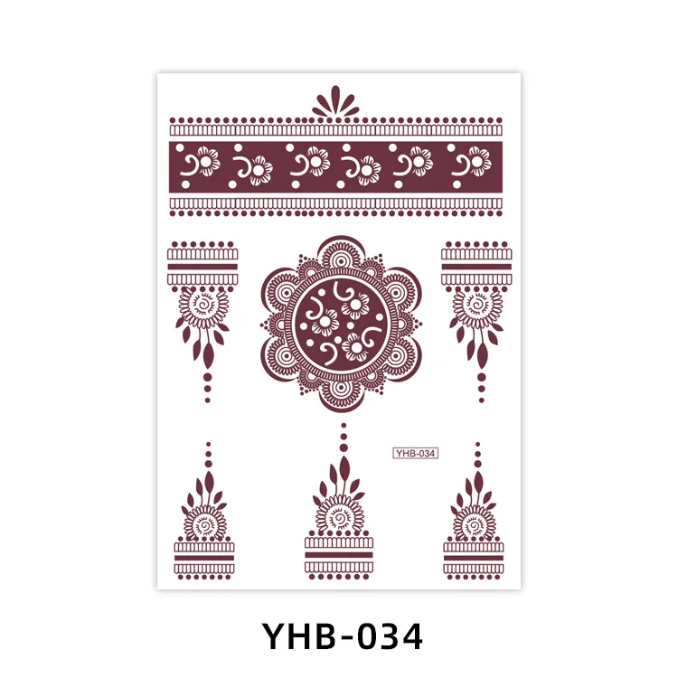 New Design Hot Sale Red Henna Mehndi Water Transfer Temporary Sticker Tattoos in India Arabian for Hands