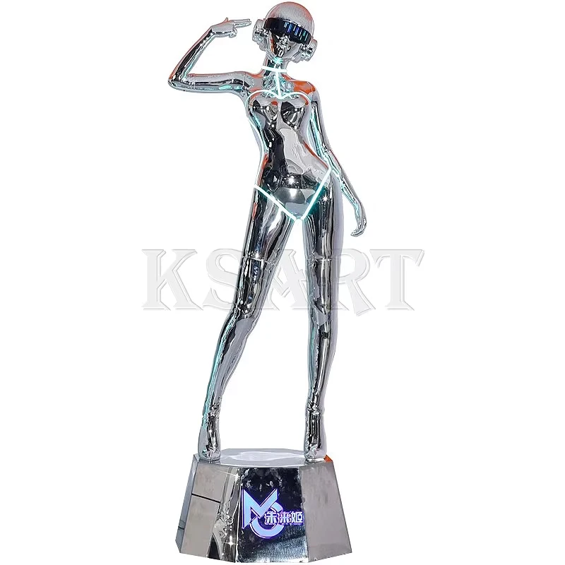 Polished Mirror Surface Sexy Robot Life Size Fiberglass Giant Statue Resin Sculpture Decorations Crafts Custom  Statue Resin