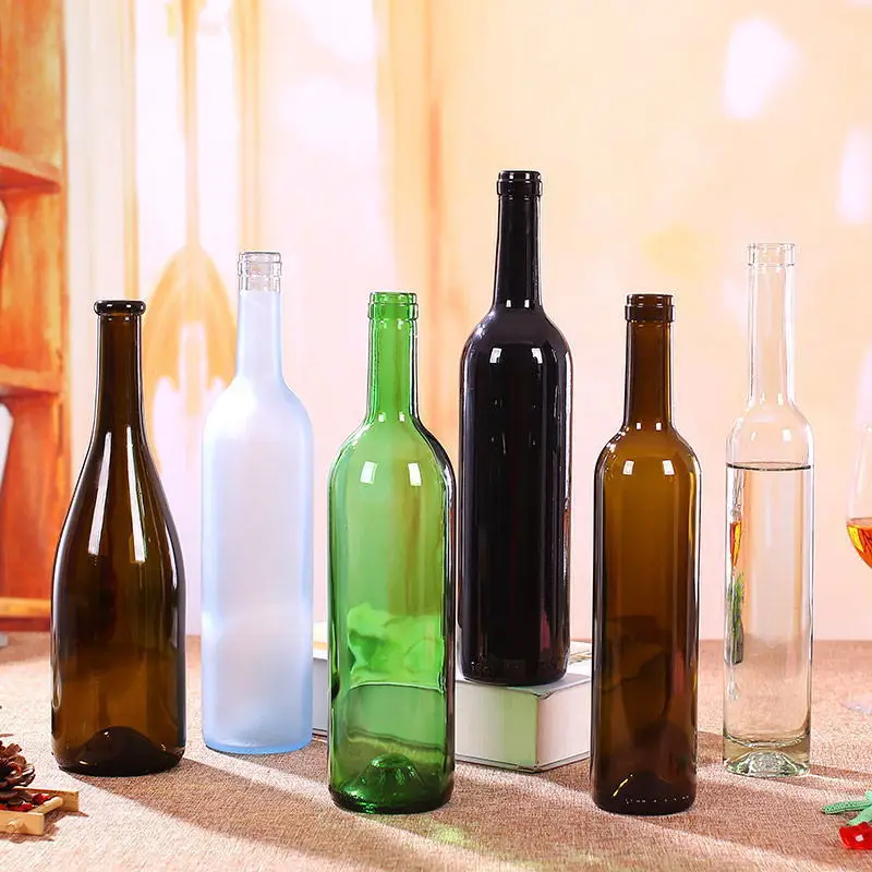 Wholesale 500ml 750ml Matte Black Green Amber Blue Empty Round Liquor Glass Wine Bottle