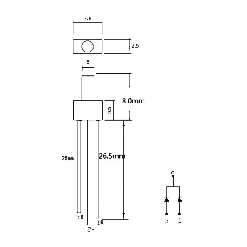 2mm nipple red and green dual color led 3 pins common cathode