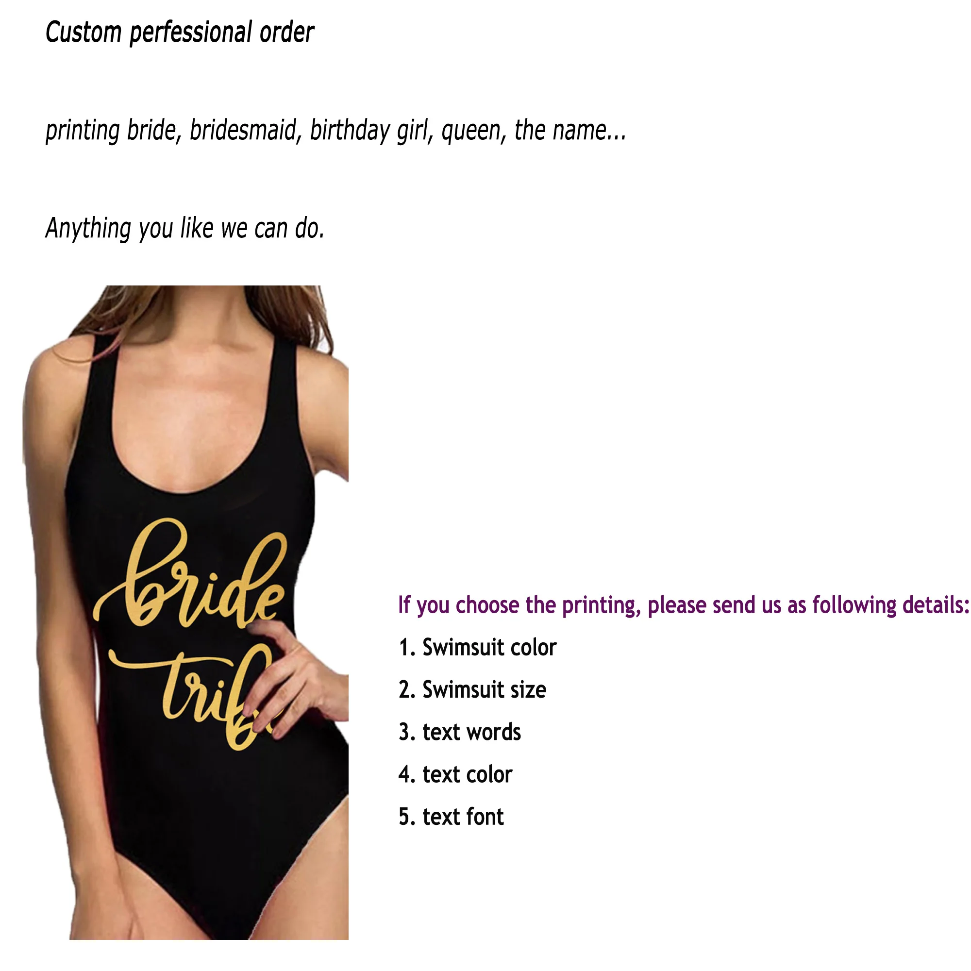 RTS Sexy Bridal Girls Swimsuit One Piece Swimsuits Bride Wedding Party