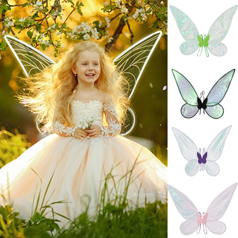 White Fairy Wings Dress Up Sparkling Sheer Wings Butterfly Fairy Halloween Costume Angel Wings for Kids Girls