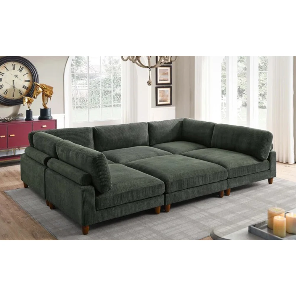 Guangdong removable backcushion Chair+armless chair+Corner Chair+ottoman  Corduroy sectional modular sofa bed set