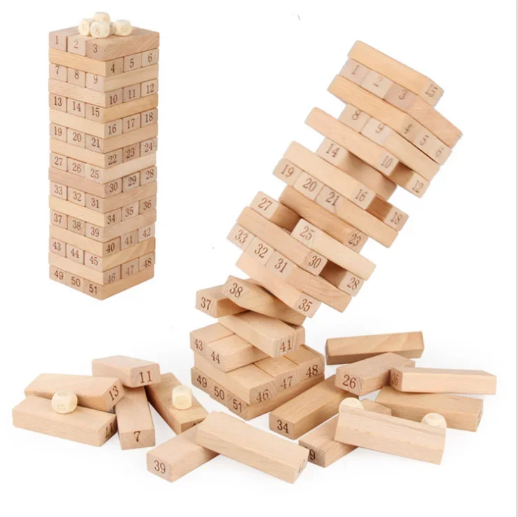 Large Tumbling Timber Toy for Adults Teens 18 in Tall - 60 Pieces Tumble Tower Blocks Wood Stacking Game for Boys Girls Kids