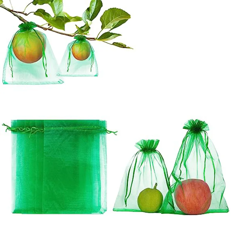 Hot sale Fruit Protection Bags, fruit tree protect mesh net green bag with Drawstring for Plant Fruit Flower and Vegetables