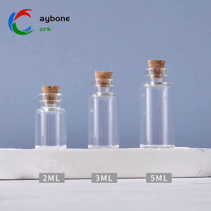Stock Glass Bottles in 1ml 2ml 3ml Sizes with Cork Mouth for Wishing Drifting Hanging Bottle Applications