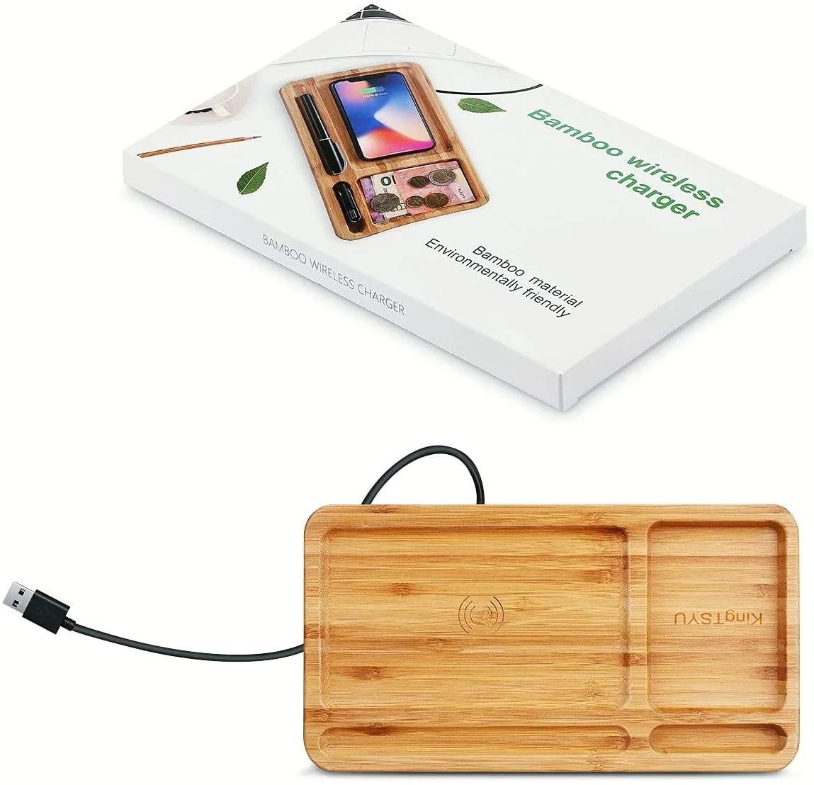 2021 Christmas daily use technology gifts set bamboo wireless charger for mobile phone for gift item