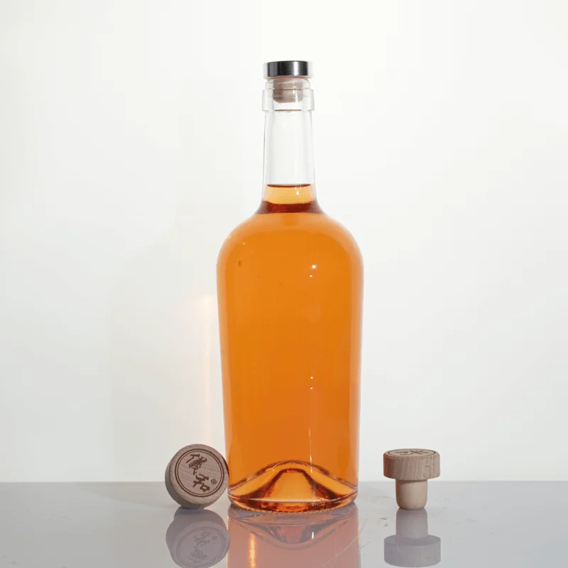 custom made round glass bottle spirit bottle 750ml vodka glass bottle with cork