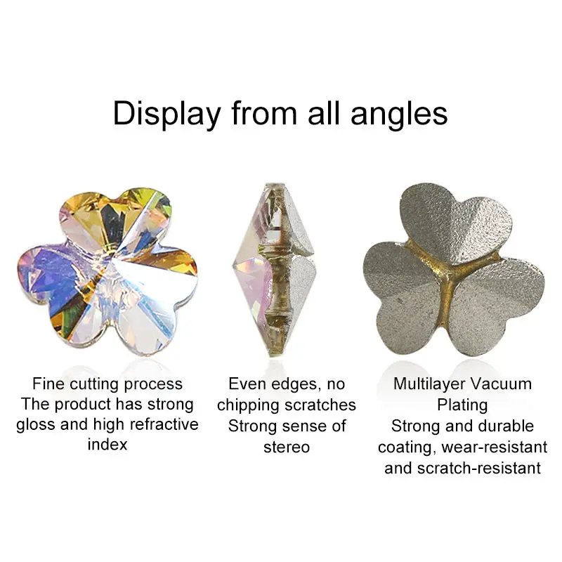Xichuan K9 Glass Top Sale Clover Heart Shape Pointback Glass Crystal Rhinestones  For Nail Art and Jewelry making