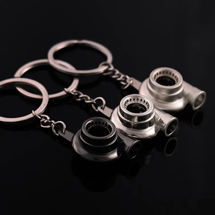 Customized Logo Turbo Keychain Sleeve Bearing Spinning Auto Part Model Turbine Turbocharger Key Chain Ring Keyfob Keyring