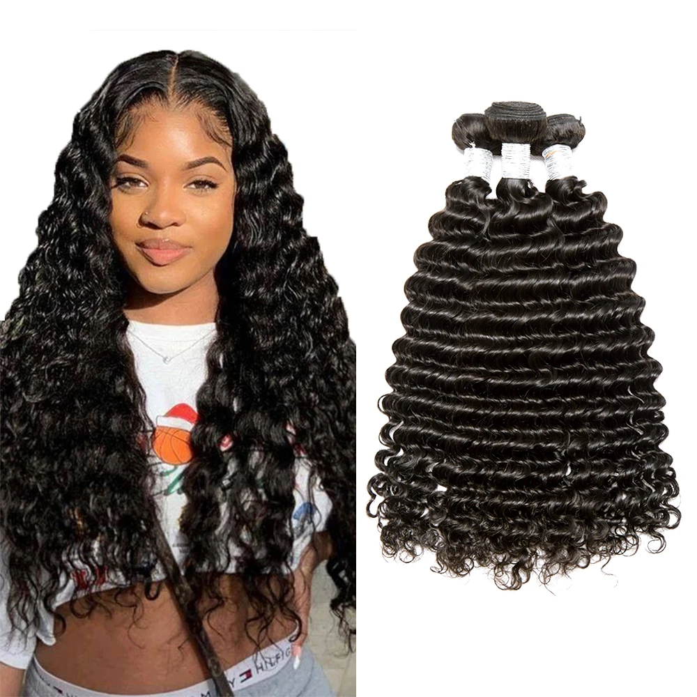 
Deep Wave Brazilian Hair Weave Bundles 100% Human Hair Wave Natural Thick Remy Hair Extensions 
