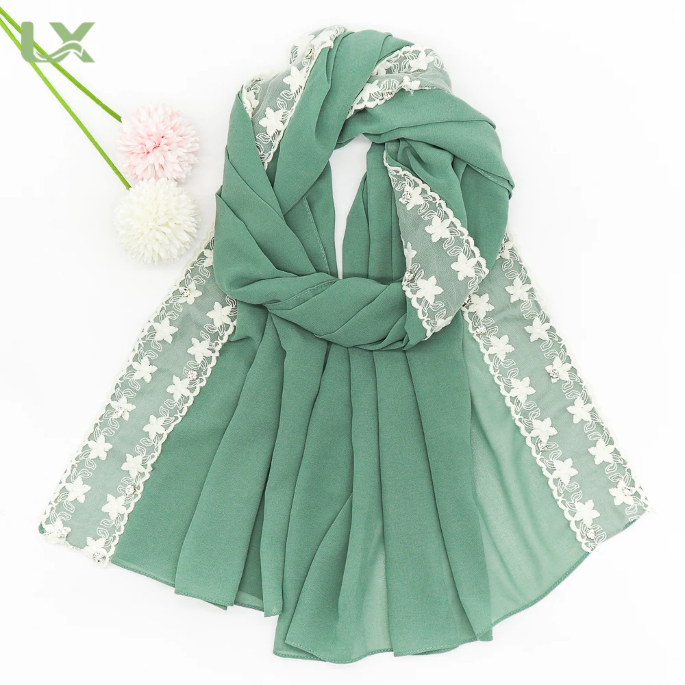 2022 spring and summer new pearl chiffon hijab scarf ladies