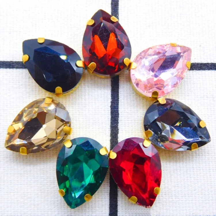 
Wholesale Fashion Glass Rhinestones Teardrop Sew On Crystal Stones Sliver-plated Claw 