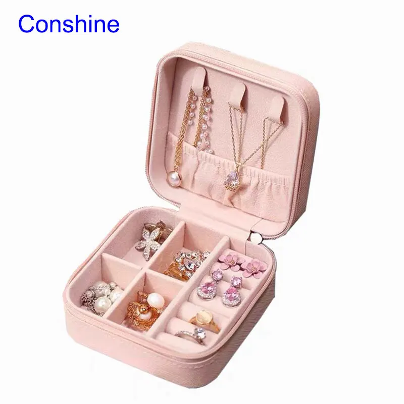 conshine wholesale Mini Outdoor Portable Pu Leather jewellery organizer travel case jewelry organiser jewelry box packaging