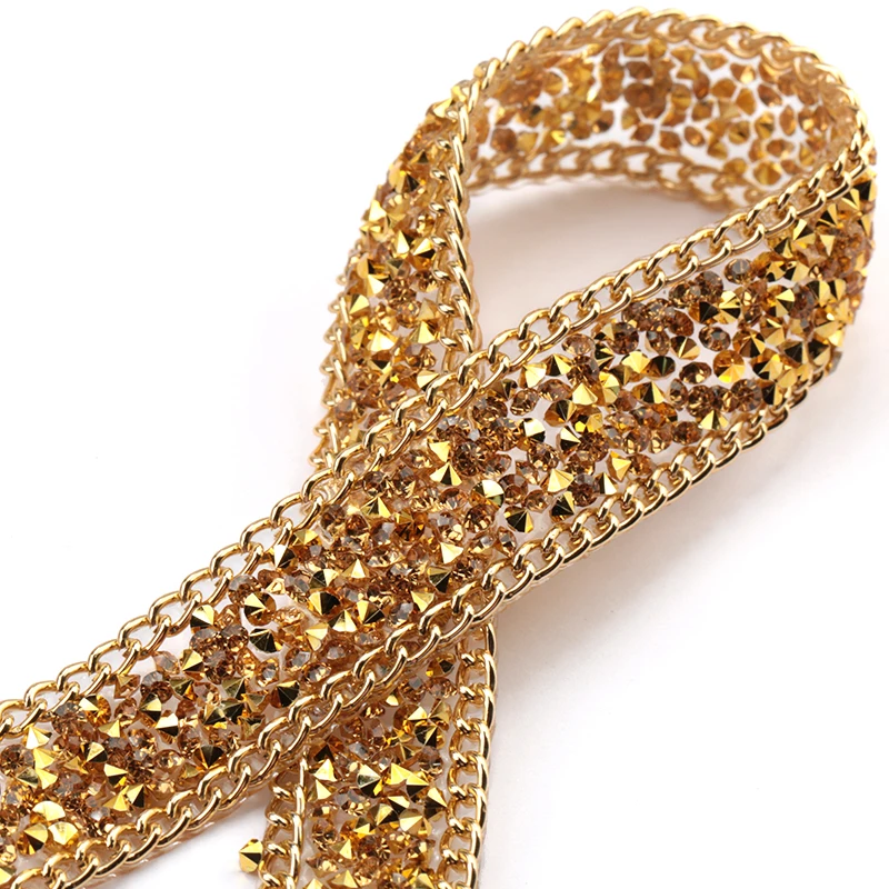 19.5mm gold/silver tape crystal hot fix rhinestone banding cup chain trim for dressing garment shoes