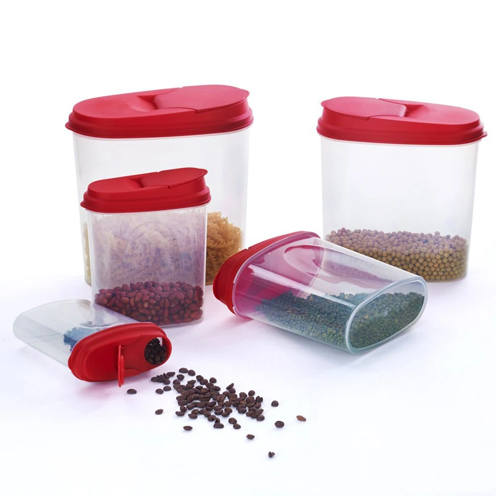Houseware 5pcs nuts box storage cereal food dispenser plastic container set  for cereal, snacks and sugar