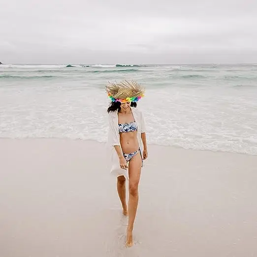 Hawaiian Beach Summer Hat Decorative Lei Straw Hat Costume Hats Accessories Party Fancy Dress for Women Men