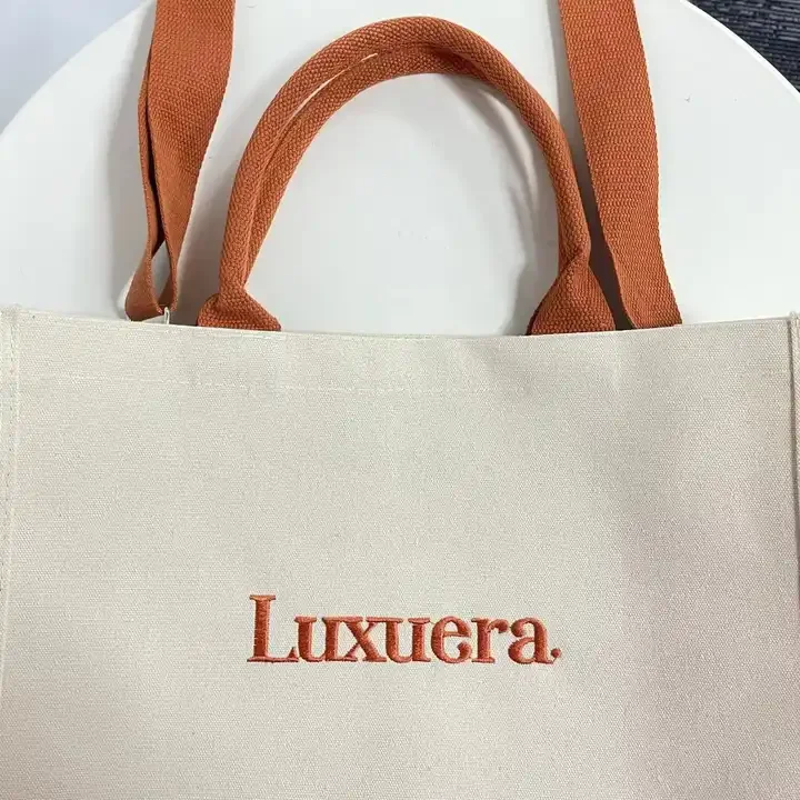 high quality durable advanced custom logo pattern canvas tote bag with embroidered shoulder strap