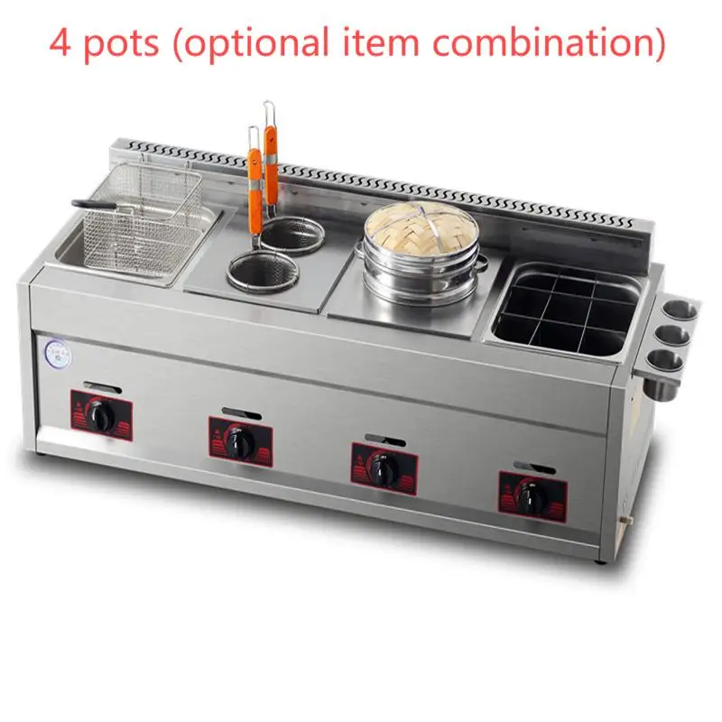 Multi-Function Commercial Gas Combination Stove Street Vendors Selling Snack Equipment Deep Fryer Noodle Cooker Steamer