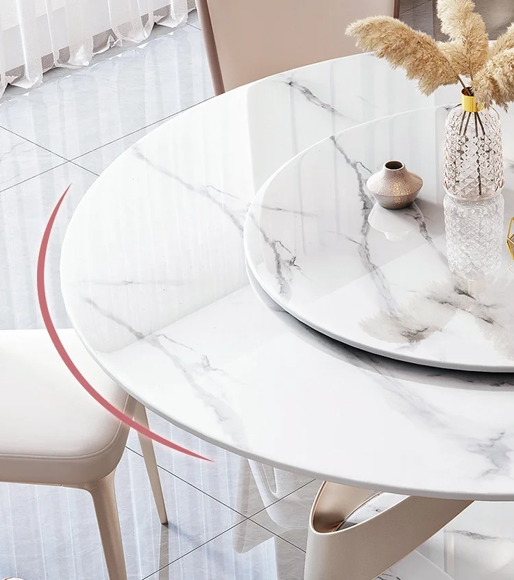 Modern Round Dining Table for 6-8 Dining Room Table with Turntable Circular Kitchen Table with Pedestal Easy to Assemble & Clean
