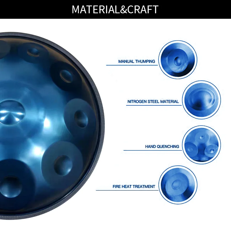 Handpan 9 notes stainless steel musical Instrument 22 inch hand pan drum carbon steel hand drum with Soft handpan