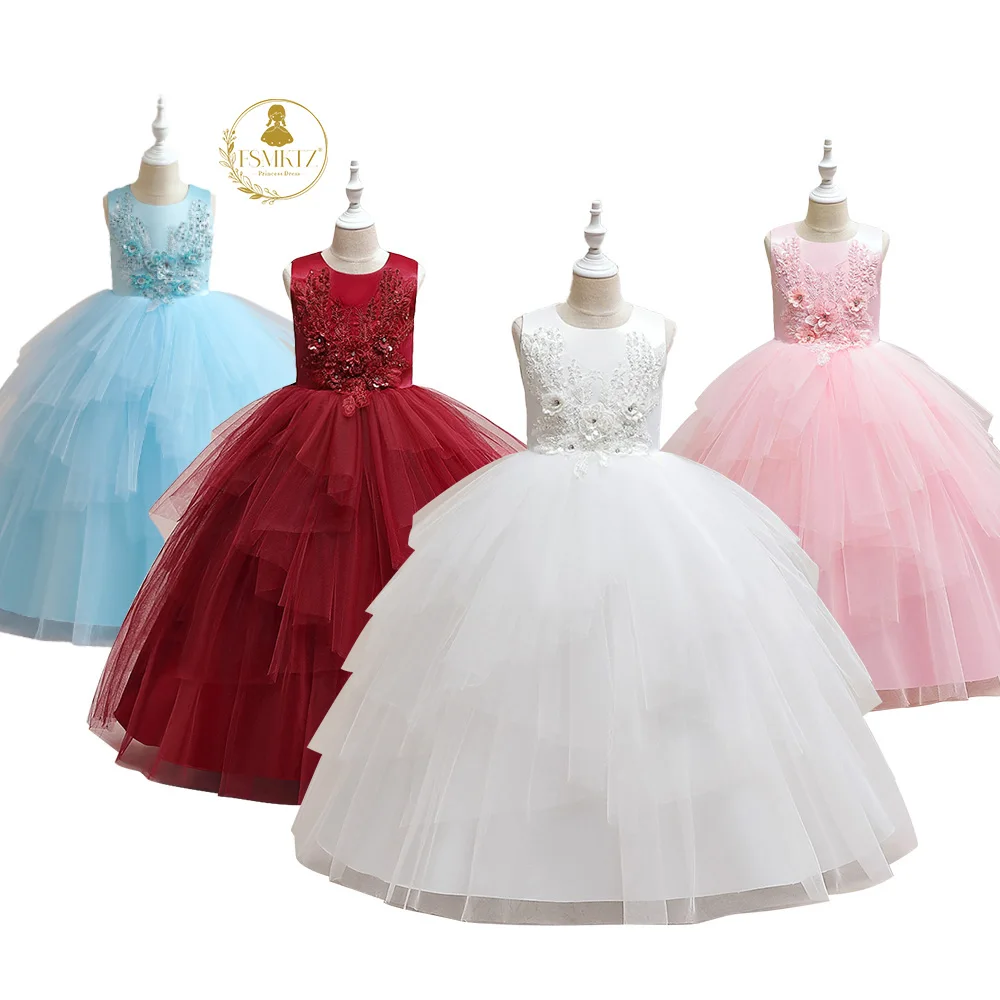 FSMKTZ New Western Evening Pageant Celebrity Party Wear Flower Girls Dresses For Girls 12 Year Old Children Puffy Ball Gown