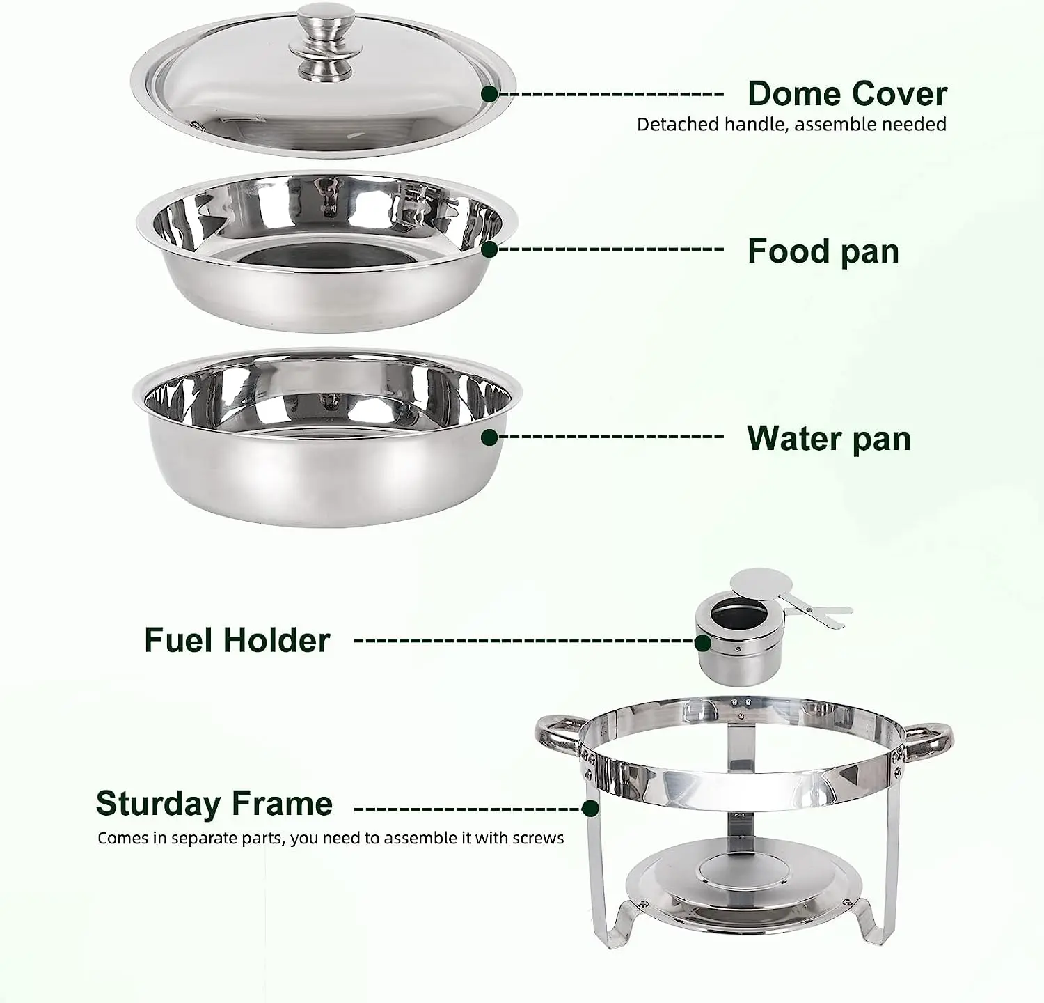 Chafing Dish Buffet Set of 2 Pack 5QT Round Stainless Steel Chafer for Catering Upgraded Chafers and Buffet Warmer Sets