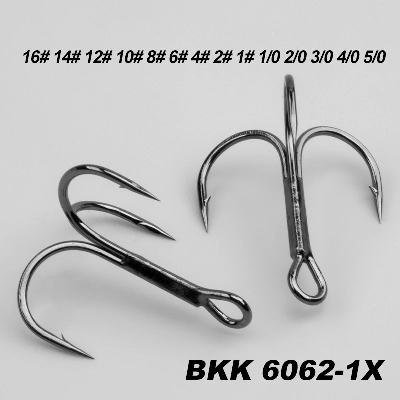 BKK 6062-1X-NP 16#-5/0# Fishing Hooks High Carbon Steel Treble Overturned Fishing Tackle Round Bend Treble hooks For Saltwater