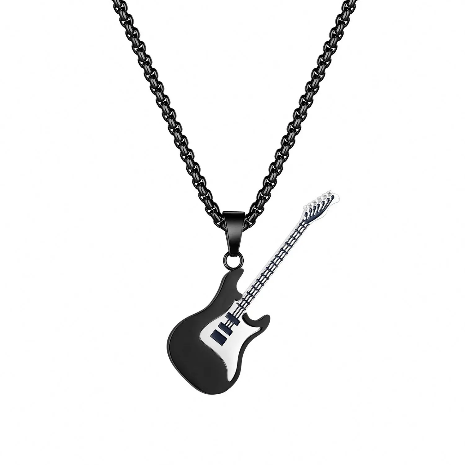 Hip Hop Stainless Steel Guitar Pendant Trendy Necklace Personality Popular Street Classic Men Jewelry