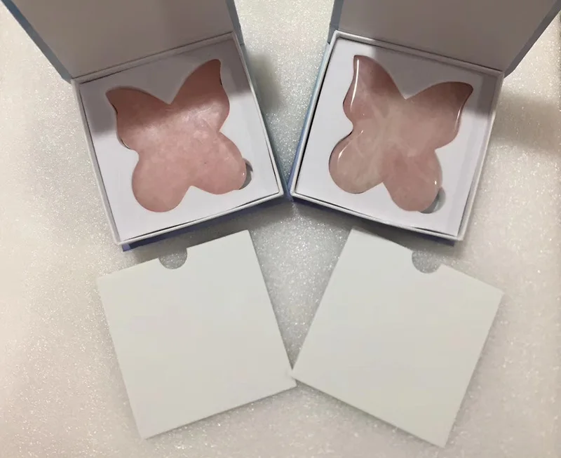 
Natural Jade stone Butterfly shape rose quartz guasha scraper stone roller facial massager tools for face body 