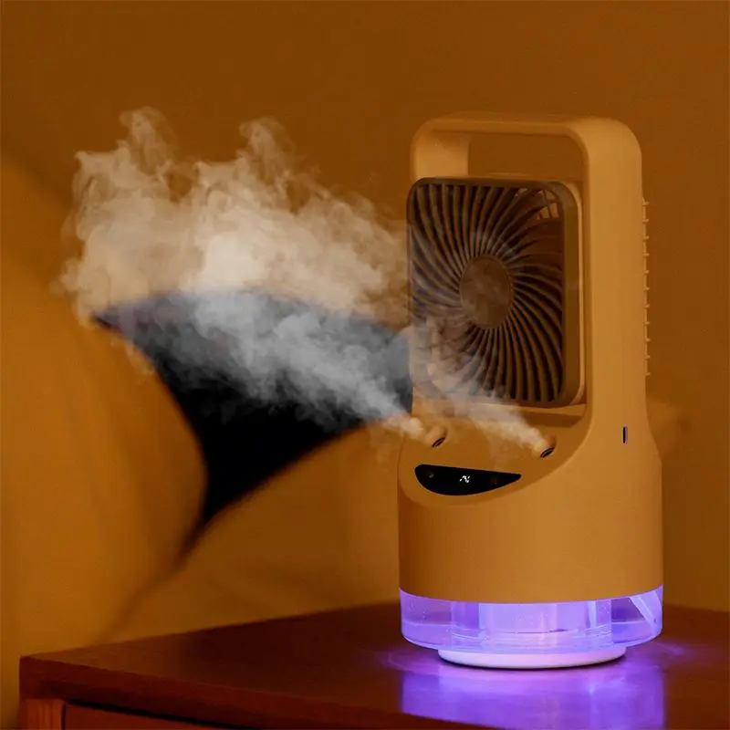 New Water Cube Humidification Fan USB Rechargeable Mini Air Conditioner Fan Double Spray Air Cooler Small Air Conditioner