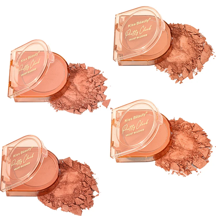 2022 New Trendy Cosmetic 4 Color Blush Velvet Cheek Color With Brush Glitter Powder Highlighter Face Makeup