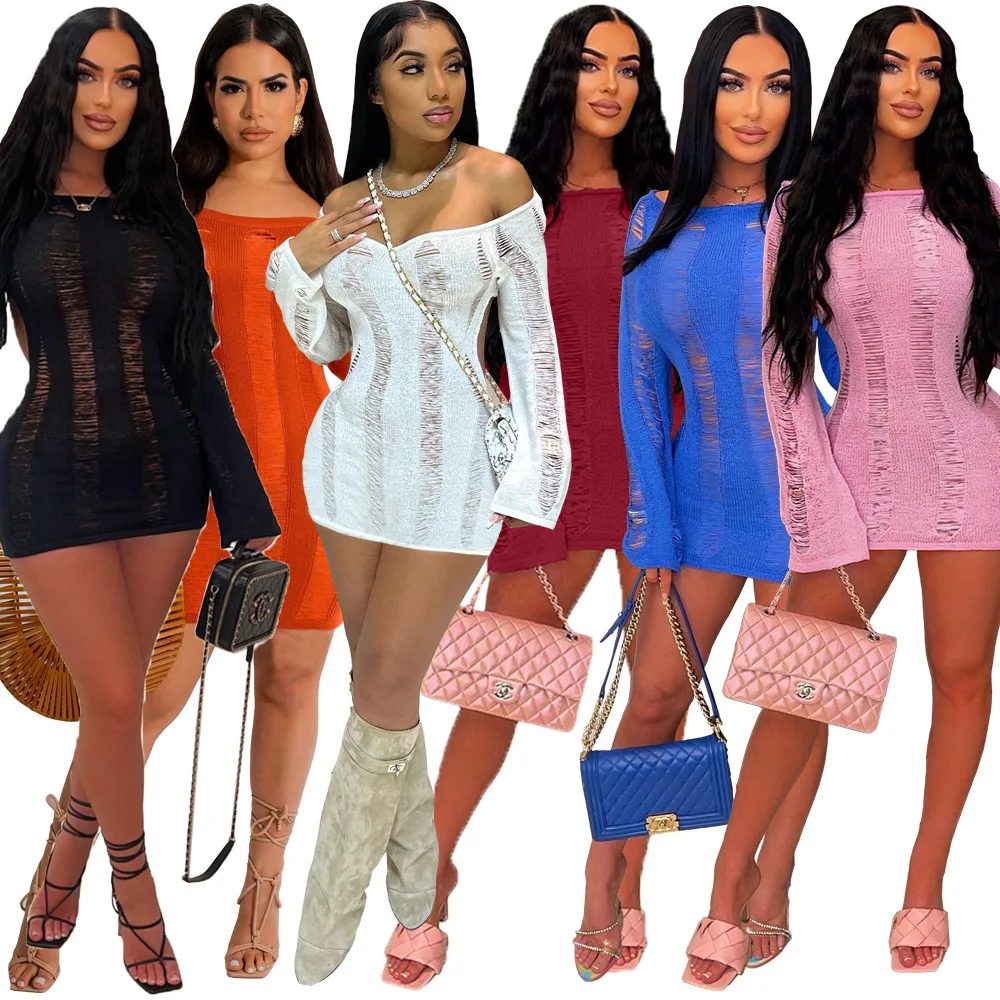 Discount Sexy hollow out thin long sleeve blouse round collar back hollow out dress Hollowed out back dress added 6 colors