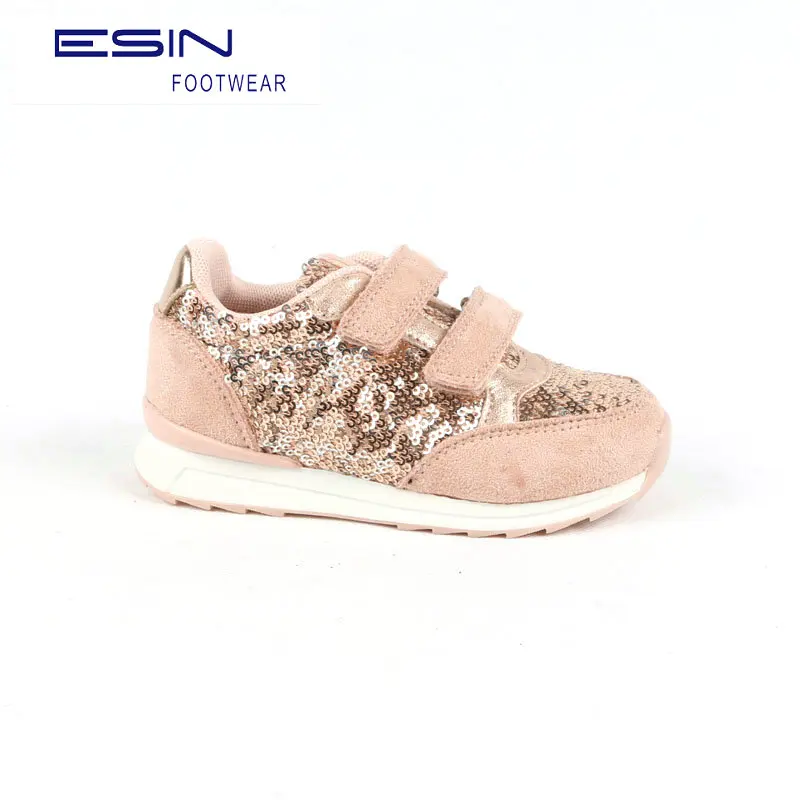 Shiny Mesh Uppers Middle and Older Children Buckle Girls School Sneaker for Kids
