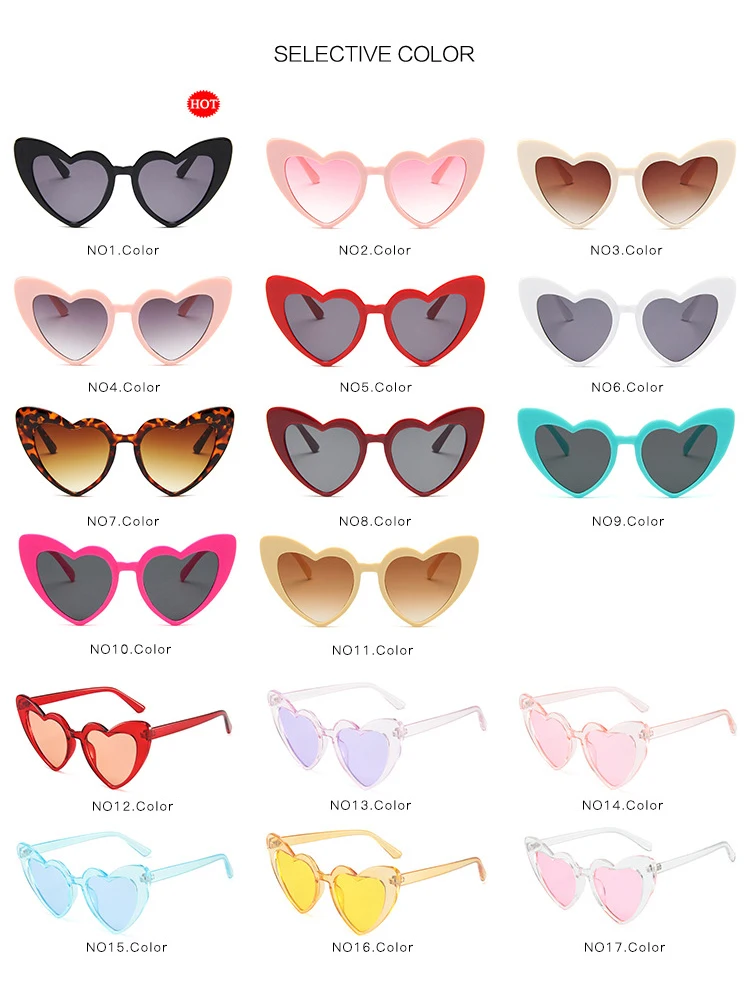 Latest Summer Love Heart Sunglasses Adult Colorful Heart Shaped Sunglasses