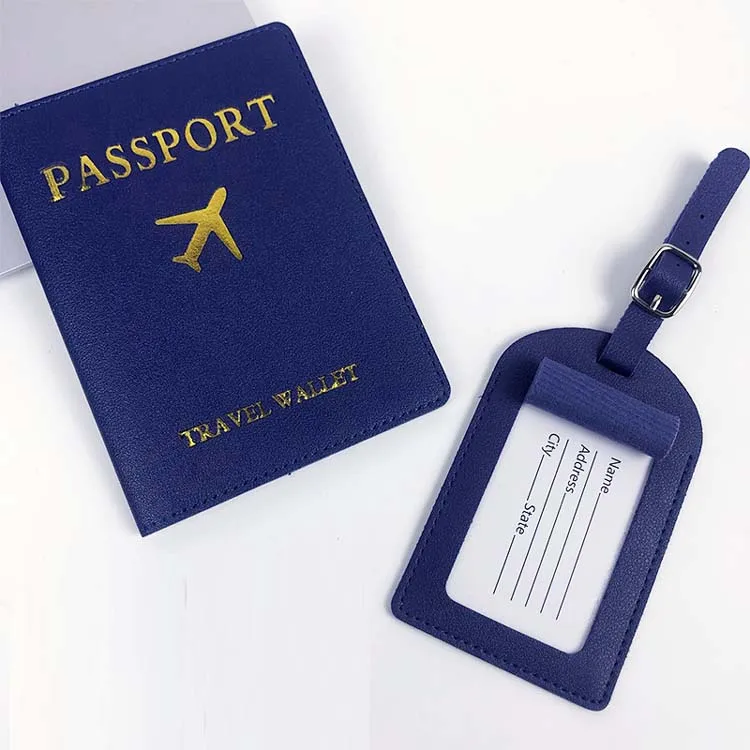 Wholesale Airplane Travel Passport Wallet With Tag Pu Leather Passport Cover And Luggage Airplane Logo Tag Set